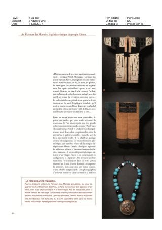 Pays : Suisse Périodicité : Mensuelle
Support : Artpassions Diffusion : NC
Date : Juin 2014 Catégorie : Presse écrite
 