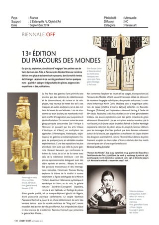 ARTS SACRES JUIL / AOUT 14
Bimestriel
Surface approx. (cm²) : 456
N° de page : 81
Page 1/1
TRIBALART
4104090400507/CLA/OTO/2
Tous droits réservés à l'éditeur
ESPAGNE
MADRID
Le Grece et la peinture moderne
Musee du Prado
(+3491 3 3 0 2 8 0 0 -
www museodelprado es)
Jusqu'au 5 octobre
ITALIE
FLORENCE
Pontormo e Rosso Fiorentino.
Divergent! vie délia « maniera »
Palazzo Strozzi
( + 3 9 0 5 5 2 6 4 5 1 5 5 -
www palazzostrozzi com)
Jusqu au 20juillet
ROME
Les papes de l'espoir • Art
et religiosité dans la Rome
du XVIIe
siècle
Musee national
duChâteauSaint-Ange,
(www castelsantangelo com)
Jusqu'au 16 novembre 2014
ROYAUME-UNI
LONDRES
Construire l'image.
L'architecture dans la peinture
de la Renaissance italienne
TheNationalGallery
(+44 (0)20 PP4P 2885-
www nationalgallery org uk]
Jusqu'au 21 septembre
SUISSE
RIGGISBERG
L'enveloppe et la parure
Les tissus dj Moyen Âge
dans le culte des reliques
Abegg Stiftung
(+41 (0)31808 12 oi
www abegg-stiftung ch]
Jusqu au g novembre
Festivals
Concerts
RÉGION ALSACE
Festival Voix et Route romane
Différents lieux en Alsace
[039041 0 2 0 2 -
www voix-romane com)
Du 29 août au 14 septembre
AMIENS [SO]
Art, villes & paysage
Hortillonnages d'Amiens
(renseignements Maison de la
Culture d'Amiens, 03 22 gp pg pg
www maisondelaculture
amiens com)
Jusqu'au 12 octobre
ATHIS DE LORNE (Gl)
et autres lieux en Suisse Normande
ARTerritoire20i4
Parcours d art actuel, entre sites
naturels remarquables et chapelles
(informations sur www vaertigo com )
Jusqu'au 31 août
CUCURON (84)
Les vêpres musicales musique
sacrée autour de l'orgue historique
Eglise de Cucuron
(orguedecucuron fr)
Les 13, 20, 2p juillet a i8h,
le 30juillet a 2ih
Les 10 et 15 août a iShoo
U CHAISE-DIEU
ETLEPUY-EN-VELAY(43)
48° festival de musique
Divers lieux autour de
La-Chaise-Dieu (04 pi oo oi 16 -
www chaise-dieu com]
Du 20 au 31 août
RÉGION LANGUEDOC-ROUSSILLON
Festival des abbayes
Fontfroide,Saint Gilles,Valmagne
(0468 344182
wwwfestivaldesabbayes fr]
Jusqu au 3 août
RÉGION MIDI-PYRÉNÉES
37e
Festival international
de l'abbaye de Sylvanès
Musiques sacrées
et musiques du monde
Abbatiale de Sylvanès
et autres lieux (05 65 98 20 20 -
wwwsylvanes com]
Du I3juillet au 24 août
MOISSAC (82)
Diagonales d'été
(05 63 05 08 02 -
wwworganum-cirma fr)
Du 18 au 26)uillet
Eglise Martin Luther Hamburg Autriche CoopHimmeiblljou arch ?011 (cl D R
ARTSsacrés
le prochain numér
RÉGION PICARDIE
Jardins en Scène
(wwwjardinsenscene-picardie fr]
De mai a octobre
RÉGION POITOU-CHARENTES
Festival Nuits romanes :
concerts et spectacles
(nuitsromanes poitou-charentes fr]
Jusquau 13 septembre
PARIS (75)
Parcours des mondes
QuartierSaintGermain
Du g au 14 septembre
Arts sacrés aujourd'hui ;
actualité de la création
Nii IMF Les Borgia et l'art sacré
Le Maroc médiéval
PONTIGNY (89)
Festival des arts sacrés
Andrei Tarkovski
(www festivaltarkovski.fr)
Abbaye de Pontigny
Du 22 au apjuillet
SOUVIGNY(03)
Journées Musicales
d'Automne
(Association Saint-Marc
0961 3 9 9 3 8 l
wwwsouvigny-festival com)
Les 26, 2p et 28 septembre
 