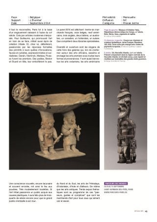 Pays : Belgique Périodicité : Mensuelle
Support : L’Éventail Diffusion : NC
Date : Septembre 2014 Catégorie : Presse écrite
 