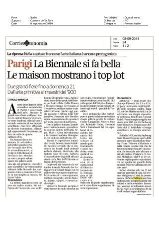 Pays : Italie Périodicité : Quotidienne
Support : Corriere della Sera Diffusion : NC
Date : 8 septembre 2014 Catégorie : Presse écrite
 
