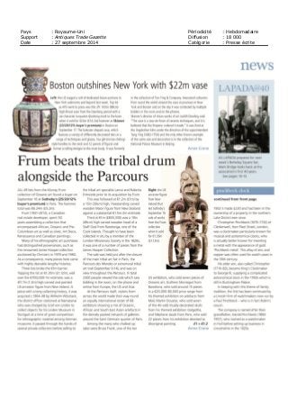 Pays : Royaume-Uni Périodicité : Hebdomadaire
Support : Antiques Trade Gazette Diffusion : 18 000
Date : 27 septembre 2014 Catégorie : Presse écrite
 