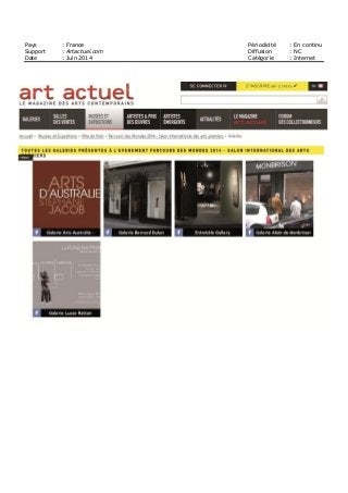 Pays : France Périodicité : En continu
Support : Artactuel.com Diffusion : NC
Date : Juin 2014 Catégorie : Internet
 