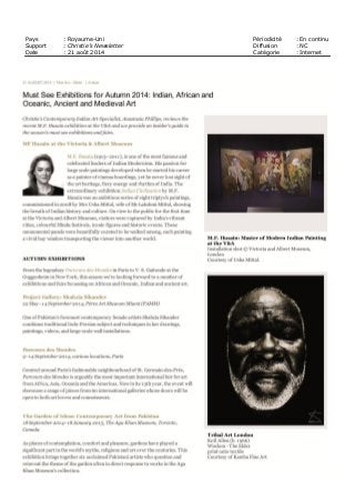 Pays : Royaume-Uni Périodicité : En continu
Support : Christie’s Newsletter Diffusion : NC
Date : 21 août 2014 Catégorie : Internet
 