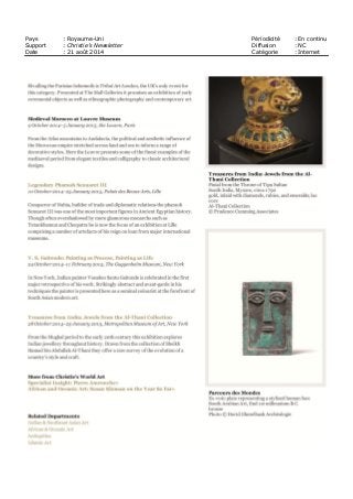 Pays : Royaume-Uni Périodicité : En continu
Support : Christie’s Newsletter Diffusion : NC
Date : 21 août 2014 Catégorie : Internet
 