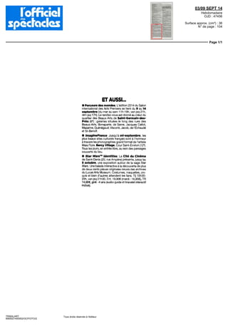 Pays : France Périodicité : Mensuelle
Support : Art & Décoration Diffusion : 238 786
Date : Septembre 2014 Catégorie : Presse écrite
 