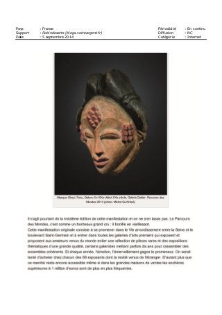 Pays : France Périodicité : En continu
Support : Robindesarts (blogs.votreargent.fr) Diffusion : NC
Date : 5 septembre 2014 Catégorie : Internet
 