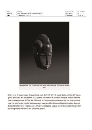 Pays : France Périodicité : En continu
Support : Robindesarts (blogs.votreargent.fr) Diffusion : NC
Date : 5 septembre 2014 Catégorie : Internet
 