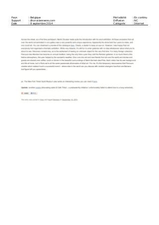 Pays : Belgique Périodicité : En continu
Support : Brunoclaessens.com Diffusion : NC
Date : 8 septembre 2014 Catégorie : Internet
 