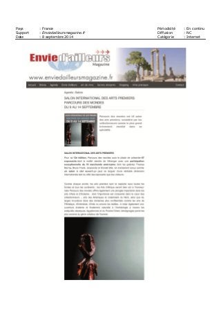 Pays : France Périodicité : En continu
Support : Enviedailleursmagazine.fr Diffusion : NC
Date : 8 septembre 2014 Catégorie : Internet
 