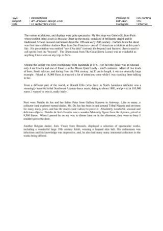 Pays : International Périodicité : En continu
Support : Art-Antiques-Design.com Diffusion : NC
Date : 10 septembre 2014 Catégorie : Internet
 