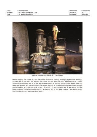 Pays : International Périodicité : En continu
Support : Art-Antiques-Design.com Diffusion : NC
Date : 10 septembre 2014 Catégorie : Internet
 