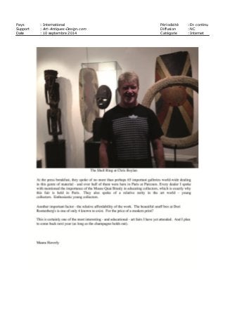 Pays : International Périodicité : En continu
Support : Art-Antiques-Design.com Diffusion : NC
Date : 10 septembre 2014 Catégorie : Internet
 