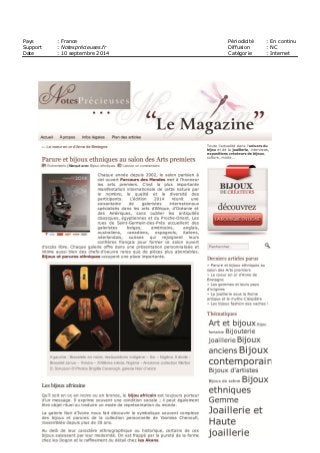 Pays : France Périodicité : En continu
Support : Notesprécieuses.fr Diffusion : NC
Date : 10 septembre 2014 Catégorie : Internet
 