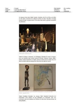 Pays : France Périodicité : En continu
Support : Lecurieuxdesarts.fr Diffusion : NC
Date : 12 septembre 2014 Catégorie : Internet
 