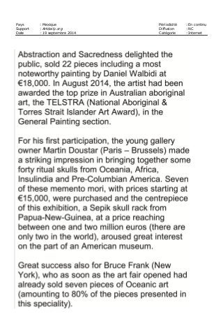 Pays : Mexique Périodicité : En continu
Support : Artdaily.org Diffusion : NC
Date : 19 septembre 2014 Catégorie : Internet
 