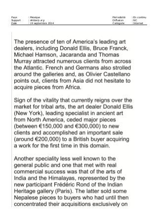 Pays : Mexique Périodicité : En continu
Support : Artdaily.org Diffusion : NC
Date : 19 septembre 2014 Catégorie : Internet
 