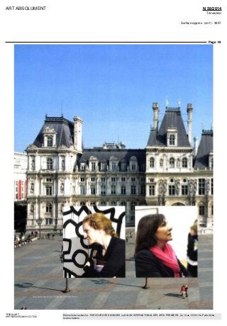 ART ABSOLUMENT N 58/2014
Trimestriel
Surface approx. (cm²) : 3657
Page 1/8
TRIBALART
9851549300509/GHC/OTO/2
Eléments de recherche : PARCOURS DES MONDES ou SALON INTERNATIONAL DES ARTS PREMIERS : du 10 au 15/09/13 à Paris 6ème,
toutes citations
 