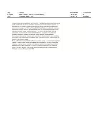 Pays : France Périodicité : En continu
Support : Robindesarts (blogs.votreargent.fr) Diffusion : NC
Date : 25 septembre 2014 Catégorie : Internet
 