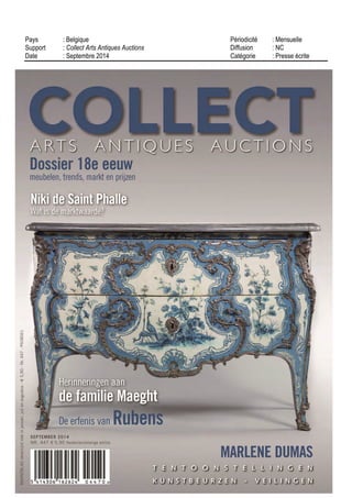 21 RUE LERICHE
75015 PARIS - 01 48 42 90 00
05/18 SEPT 14
Bimensuel
Surface approx. (cm²) : 379
N° de page : 36
Page 1/2
TRIBALART
0842621400506/CLA/MMS/2
Tous droits réservés à l'éditeur
Les arts tribaux au sommet
Pour sa 13e
édition, le désormais incontournable Parcours des mondes réaffirme sa dimension
internationale * La raréfaction des pièces d'exception fait logiquement monter les prix
ierre Moos, le di-
recteur du Parcours des mondes,
peut s'estimer heureux. Son salon
dédié aux arts premiers a bel et
bien surpassé Bruneaf, la grande
foirebruxelloise.Soixante-huitga
leries triées surle volet répondent
à cette 13l
édition et, fait notable,
la moitié viendra de l'étran
ger, dont neuf des États-Unis.
Dans le carré magique des petites
ruesdeSaint-Germain-des-Présse
presseront ainsi, dans une excita-
tion fébrile, amateurs éclairés ou
néophytes, conservateurs de mu-
sées ou collectionneurs avertis.
Leur rêve ? Découvrir des types
d'objets encore peu connus du
grand public ou tomber sur des
pièces d'exception au pedigree
irréprochable. La principale
difficulté des marchands d'arts
premiers demeure cependant la
raréfaction des chefs-d'œuvre.
À la différence du marché de
l'art contemporain où tout se
crée au jour le jour (les artistes,
leurs œuvres comme leur côte),
les pièces tribales d'Afrique
et d'Océanie « authentiques »
- c'est-à-dire réalisées dans le
cadre d'un rituel - ne se renou
vellent guère ! C'est dire l'impor-
tance du salon parisien qui, au fil
des ans, s'est imposé comme le
rendez-vousincontournabledes
marchands et d'une clientèle aux
appétits et aux exigences de plus
en plus pointus. Qualité, exper-
tise et transparence sont donc les
trois mots d'ordre de cette ma
nifestation qui passe au peigne
fin les pièces proposées par les
marchands. Cesderniersavouent
d'ailleurs réserver leurs plus
beaux objets pour le Parcours,
au grand dam des autres foires...
Masques envoûtants
Ainsi, la galerie romaine
Dandrieu Giovagnoni n'est pas
peu fière de présenter ce su
blime masque d'éléphant Igbo-
Izi du Nigeria « d'une énergie
débordante » avec son jeu de
pigments noirs et blancs. Cette
pièce exceptionnelle qui appar-
tint longtemps à la célèbre gale-
Masque éléphant Ogbodo Enye, Igbo lzi, Nigéria,
début du XXe
siècle, bois, pigments, métal, fibres
et plumes, 32 cm, Galerie Dandrieu-Giovagnoni,
Rome. O Photo Hughes Dubois
riste Hélène Leloup (du temps
où elle s'appelait Hélène Kamer)
devrait très logiquement dépas-
ser les 50 000 euros, comme cet
autre très beau masque Galoa
du Gabon d'une
belle puissance
expressive. Plus
modeste par la
taille mais tout
aussi ambitieux
par ses qualités
esthétiques,
un bol des îles
Australes est
présente à la ga-
lerieMeyerpour
la somme de
20 DOO euros :
un prix raison-
nable lorsque
l'on sait que
cette pièce date
du XIXe
siècle.
Preuve qu'à
l'heure où les
grandes mai-
sons de vente
font flamber
les enchères, le
collectionneur
en herbe peut
encore succom-
ber à un achat « coup de cœur » !
« // suffit de savoir regarder », ne
cessent de répéter les marchands
qui n'hésitent pas à proposer, à
côté de pièces dépassant plusieurs
 