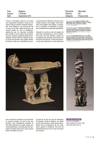 21 RUE LERICHE
75015 PARIS - 01 48 42 90 00
05/18 SEPT 14
Bimensuel
Surface approx. (cm²) : 517
N° de page : 21
Page 1/2
TRIBALART
7242621400507/CLA/OTO/2
Tous droits réservés à l'éditeur
La Biennale des antiquaires
et ses sateIHtes
François-Xavier Lalanne,
Gorille cle Sûreté ll (avec
coffre), 198^-2003,
bronze, 160 x 105 x 93 cm,
édition de huitexemplaires.
Courtes/galerieMitterond
 