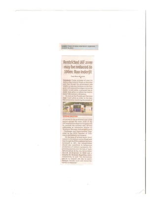 NCCI - Press Clipping Hon'ble Minister Rao Inderjit Singh - 22 Aug 2014