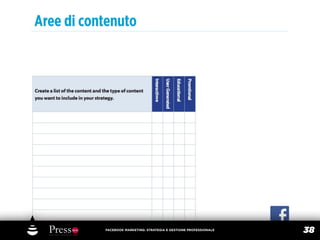 Aree di contenuto




           FACEBOOK MARKETING: STRATEGIA E GESTIONE PROFESSIONALE
                                                                    38
 