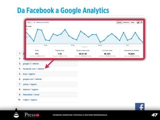 Da Facebook a Google Analytics




           FACEBOOK MARKETING: STRATEGIA E GESTIONE PROFESSIONALE
                                                                    47
 