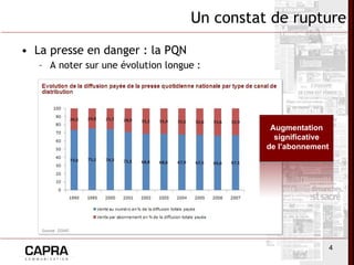 La presse en danger : la PQN A noter sur une évolution longue : Un constat de rupture Augmentation  significative  de l’abonnement 