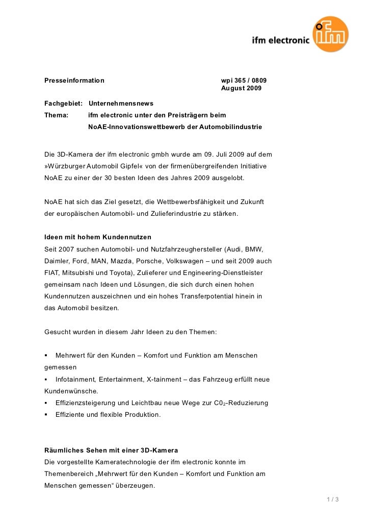 Ifm Electronic Unter Den Preistraegern Beim Noae Innovationswettbewer