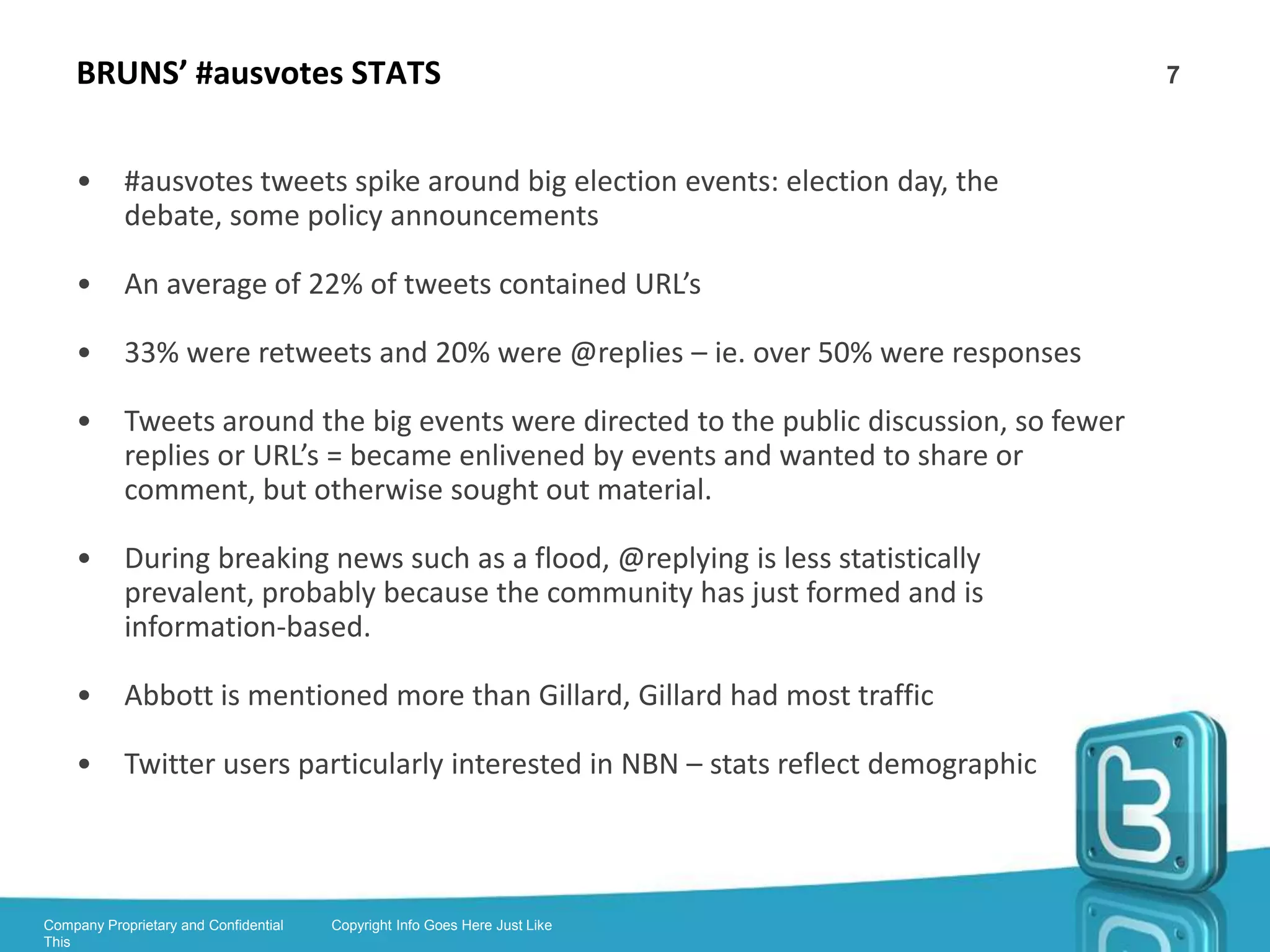 TRENDING                                                                                7



   •      Twitter monitors the use of hashtags and if they become popular enough, they
          become a ‘trend’

   •      Twitter lists topics that are trending on the left of the screen

   •      Users can click on a trend and see the conversation that is taking place around
          it

   •      Users can use trends to find like-minded users to follow


                                                                            TRENDS




Company Proprietary and Confidential   Copyright Info Goes Here Just Like
This
 