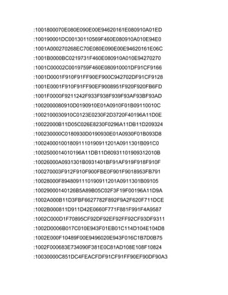 :1001800070E080E090E00E94620161E080910A01ED
:100190001DC00130110569F460E080910A010E94E0
:1001A000270268EC70E080E090E00E94620161E06C
:1001B0000BC0219731F460E080910A010E94270270
:1001C00002C0019759F460E080910001DF91CF9166
:1001D0001F910F91FF90EF900C942702DF91CF9128
:1001E0001F910F91FF90EF9008951F920F920FB6FD
:1001F0000F9211242F933F938F939F93AF93BF93AD
:1002000080910D0190910E01A0910F01B09110010C
:1002100030910C0123E0230F2D3720F40196A11D0E
:10022000B11D05C026E8230F0296A11DB11D209324
:100230000C0180930D0190930E01A0930F01B093D8
:1002400010018091110190911201A0911301B091C0
:1002500014010196A11DB11D80931101909312010B
:10026000A0931301B0931401BF91AF919F918F910F
:100270003F912F910F900FBE0F901F9018953FB791
:10028000F8948091110190911201A0911301B09105
:10029000140126B5A89B05C02F3F19F00196A11D9A
:1002A000B11D3FBF6627782F892F9A2F620F711DCE
:1002B000811D911D42E0660F771F881F991F4A9587
:1002C000D1F70895CF92DF92EF92FF92CF93DF9311
:1002D0006B017C010E943F01EB01C114D104E104D8
:1002E000F10489F00E9496020E943F016C1B7D0B75
:1002F000683E734090F381E0C81AD108E108F10824
:10030000C851DC4FEACFDF91CF91FF90EF90DF90A3
 