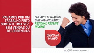 GLOBAL NETWORK PLC
PAGAMOS POR UM
TRABALHO FEITO
SOMENTE UMA VEZ,
SEM VENDAS OU
RECORRÊNCIAS
LHE APRESENTAMOS
O REVOLUCIONÁRIO
RESIDUAL PASSIVE
INCOME
ÚNICO NO
MUNDO
 