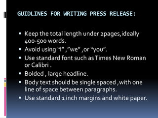Writing Press Media Management : Press release | PPTX