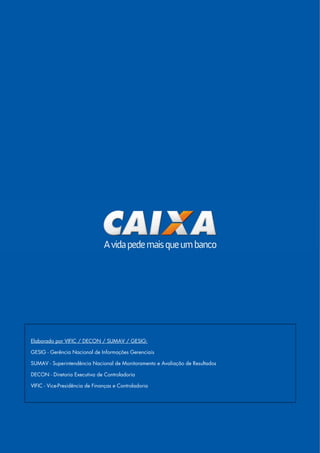 Elaborado por VIFIC / DECON / SUMAV / GESIG:
GESIG - Gerência Nacional de Informações Gerenciais
SUMAV - Superintendência Nacional de Monitoramento e Avaliação de Resultados
DECON - Diretoria Executiva de Controladoria
VIFIC - Vice-Presidência de Finanças e Controladoria
 