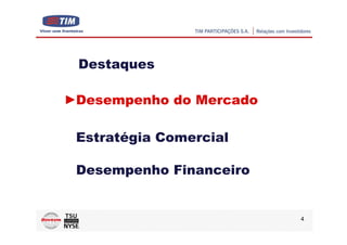Destaques

Desempenho do Mercado

Estratégia Comercial

Desempenho Financeiro


                        4
 