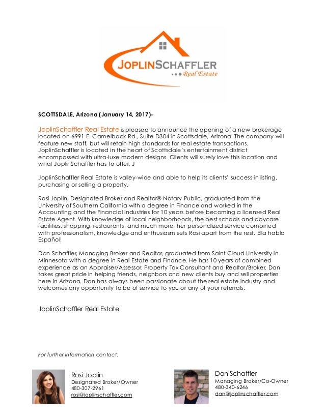Press Release for JoplinSchaffler Real Estate