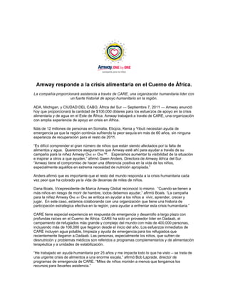 Amway responde a la crisis alimentaria en el Cuerno de África 