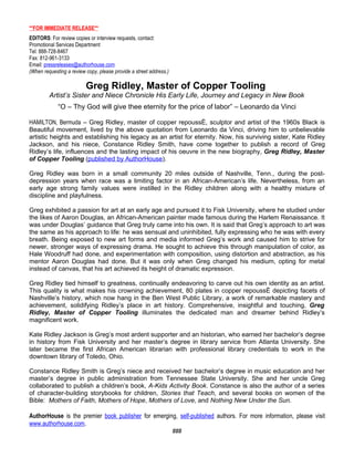 Press Release: Greg Ridley, Master of Copper Tooling
