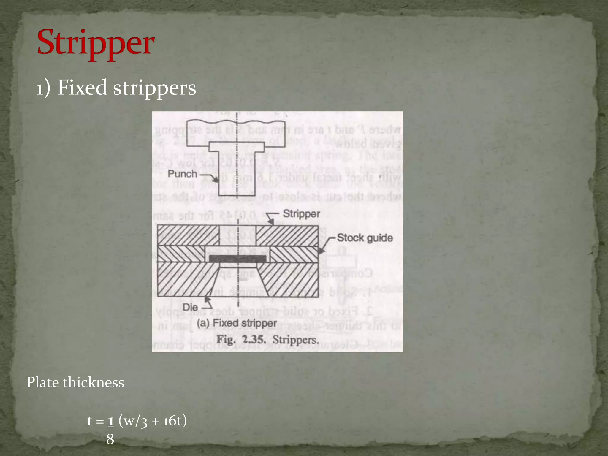 1) Fixed strippers
Plate thickness
t = 1 (w/3 + 16t)
8
 