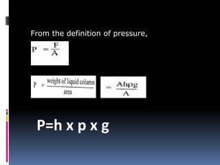 From the definition of pressure,
P=h x p x g
 