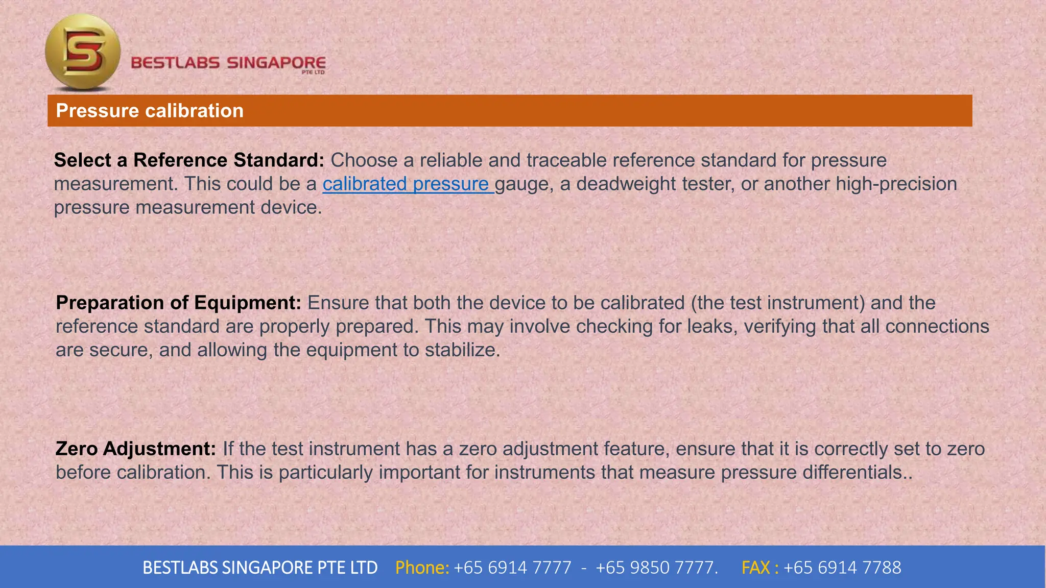 Pressure Calibration Laboratory in Singapore PPT