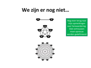 We zijn er nog niet…
                   Nog even terug naar
                    mijn opmerkingen
                   over herwaardering.
                     Ook vertrouwen
                      moet opnieuw
                   worden gedefinieerd
 