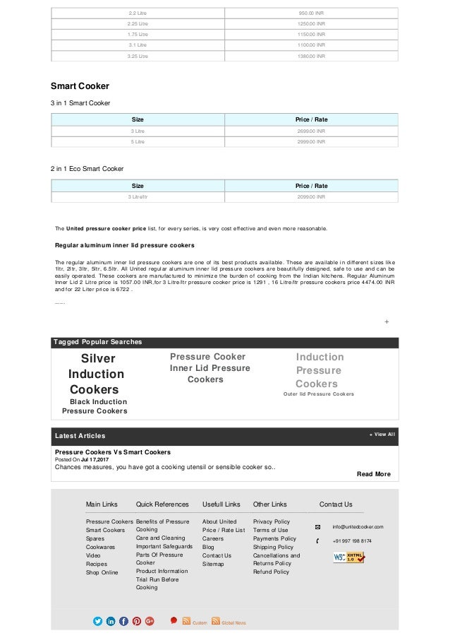 United Pressure Cookers Price List & Rate List