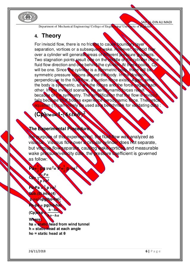 Pressure distribution around circular cylinder lab report picture
