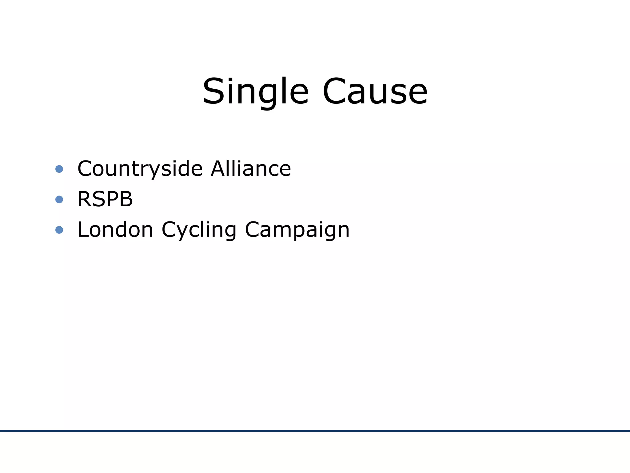Single Cause Countryside Alliance RSPB London Cycling Campaign 
