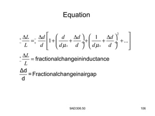 9AEI306.50 106
Equation
0 0
2
1
1 ...
L d d d d
L d d d d d
L
L
µ µ
+ −
− +
+
−
    ∆ ∆ ∆ ∆
= + + + + +  ÷  ÷
     
∆
= fractionalchangeininductance
Δd
=Fractionalchangeinairgap
d
 