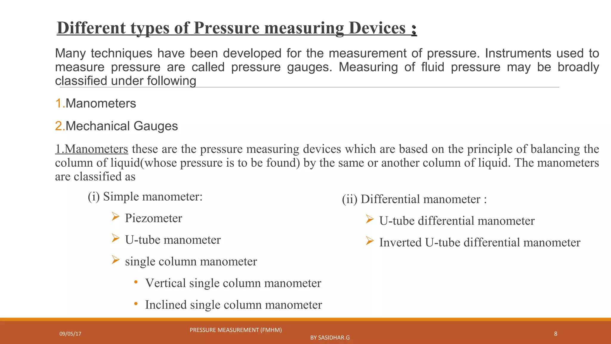 Pressure measurement - Manometers | PPT