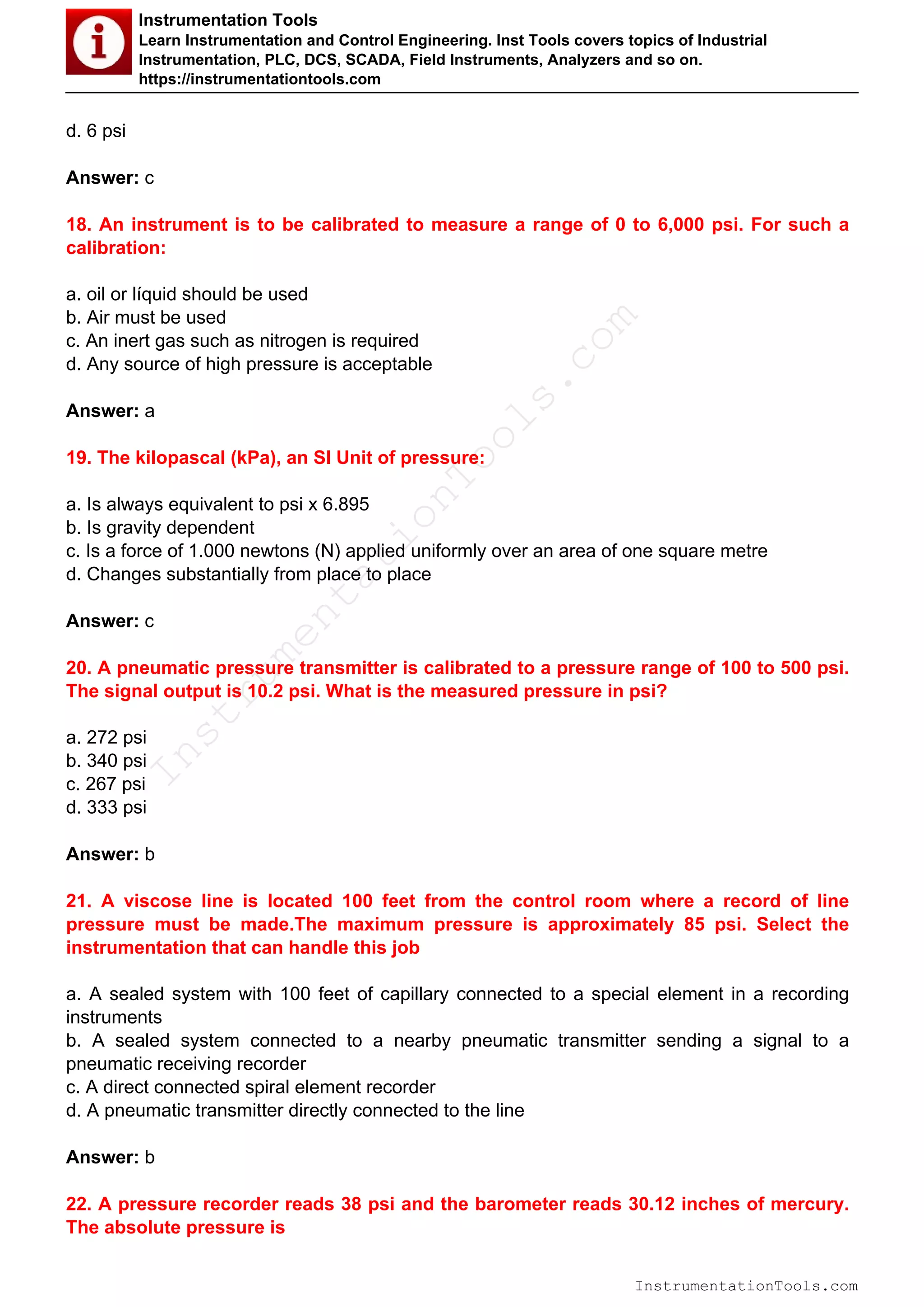 Pressure Measurement Mcq Pdf