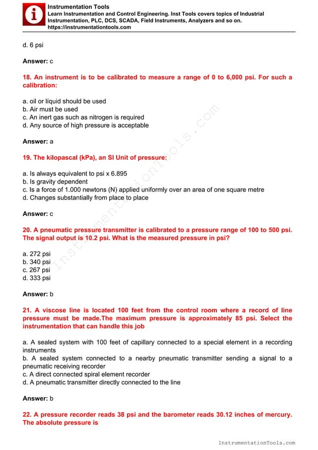 Pressure Measurement Mcq Pdf