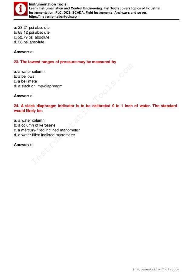 Pressure measurement MCQ